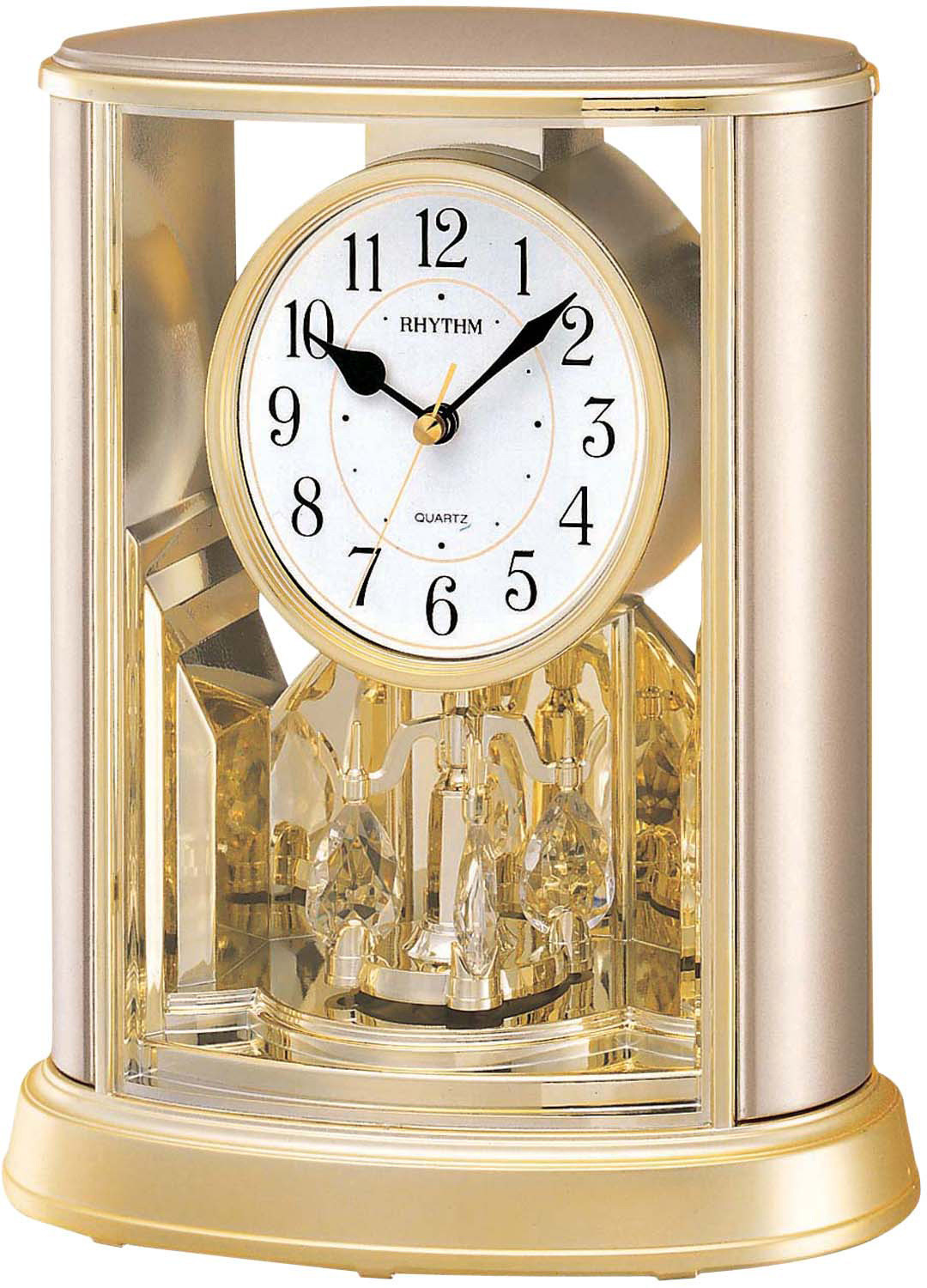 Rhythm Gold Mantel Clock with Rotating Pendulum and Crystals 4SG724WR18