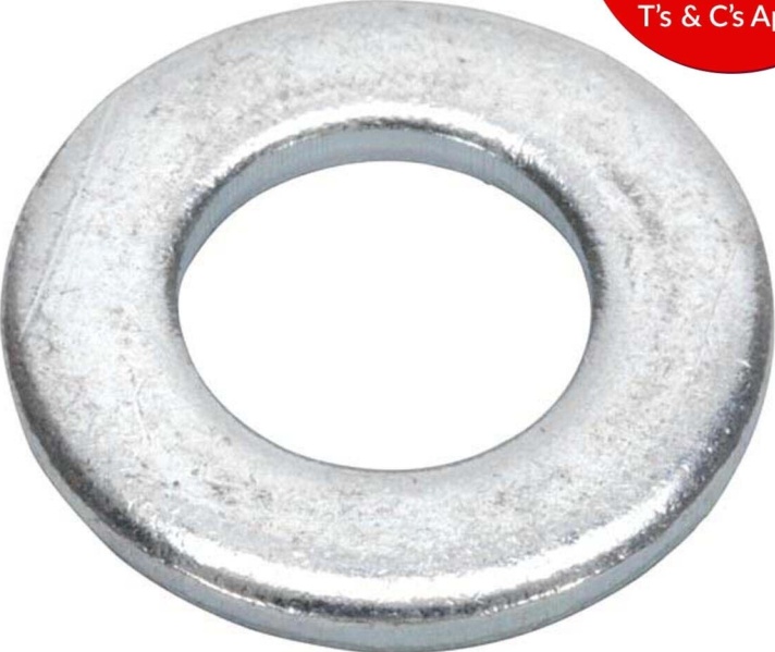 Sealey FWA1021 Zinc Plated Form A Flat Washer M10 x 21mm, DIN 125 - Pack of