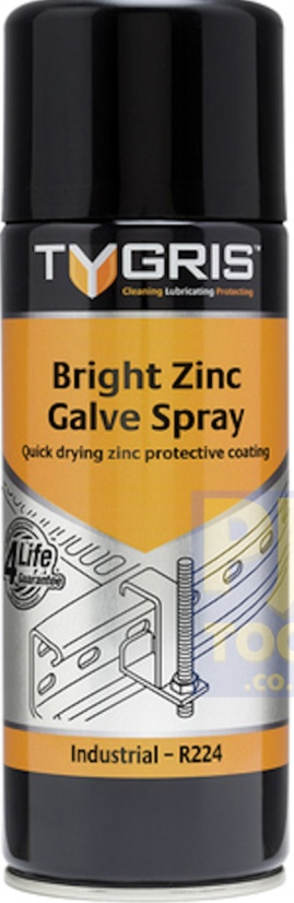 Tygris R224 400ml bright zinc galvanising galv silver spray aerosol