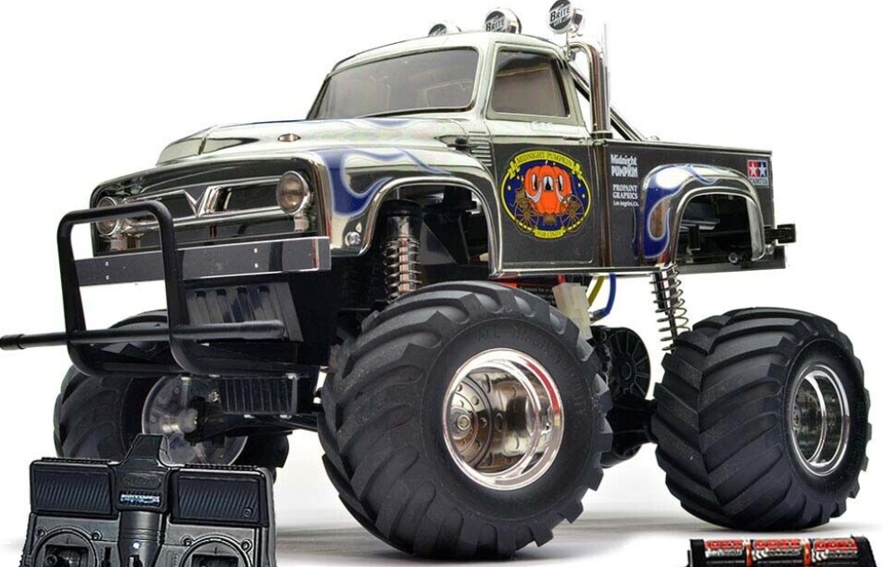 TAMIYA RC 58365 Midnight Pumpkin Monster Truck 1:12 Premium Stick Radio Bundle