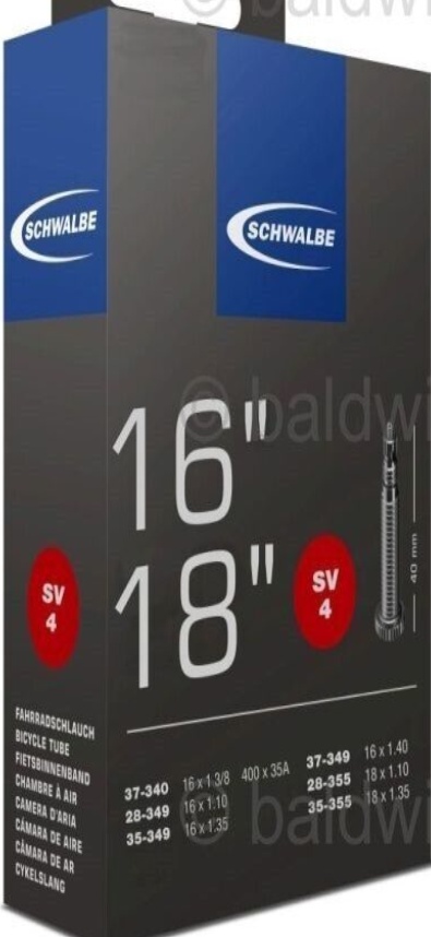 BROMPTON Bike Inner Tube SCHWALBE SV4 16 x 1.35 1-3/8 40mm Presta / French Valve
