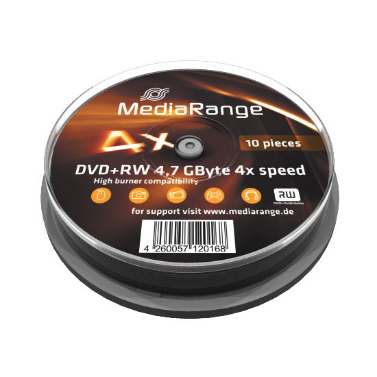 10 MediaRange DVD+RW 4.7GB 120 minutes 4x rewritable Blank discs MR451 Retail