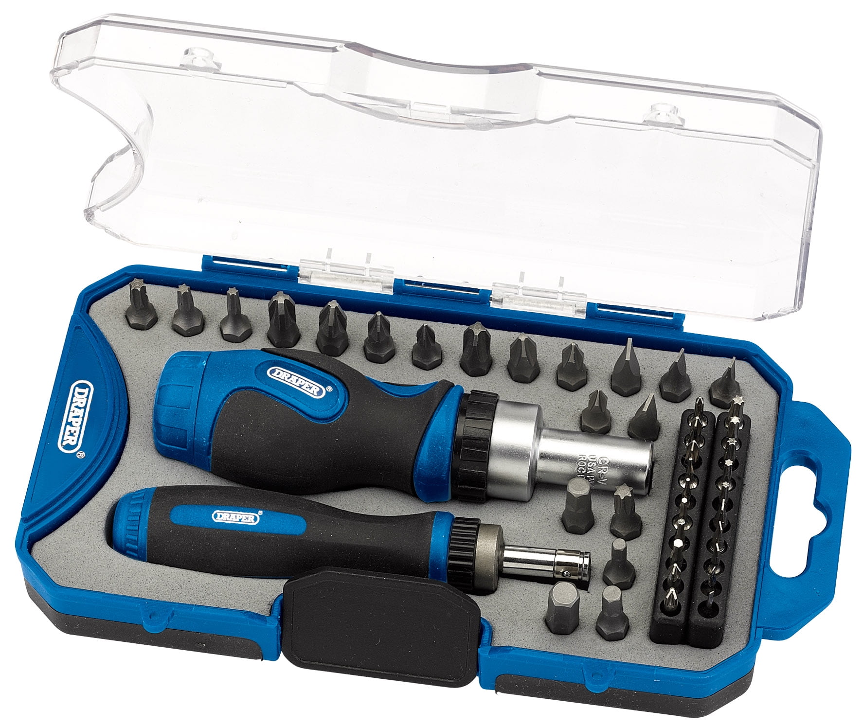 Draper 46479 42 Piece Ratchet Screwdriver & Bit Set SL / PH / PZ / HX / TX