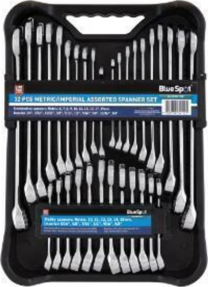 METRIC & IMPERIAL COMBINATION SPANNER SET 32 ASSORTED PIECE KIT, BLUE SPOT 04112