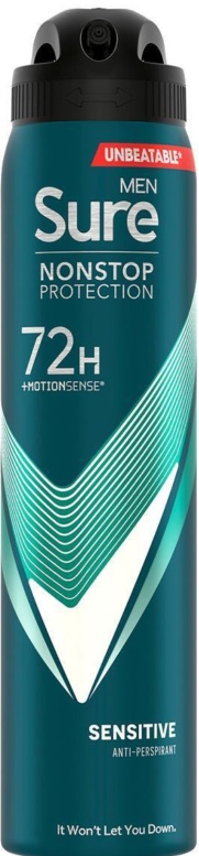 Sure Men Antiperspirant Deodorant Sensitive 72H Nonstop Protection 250ml, 12Pack