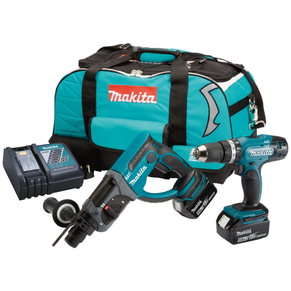 Makita DLX2025T 18v 2 x 5.0Ah LXT Combi SDS Hammer Drill Twin Kit in LXT400 Bag