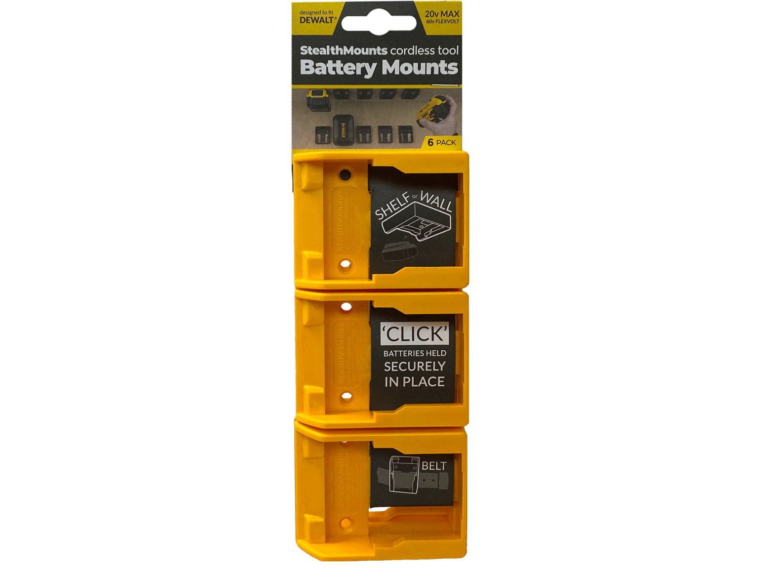 StealthMounts Yellow Battery Mounts Compatible with DeWalt, 6 Pack - Image 4