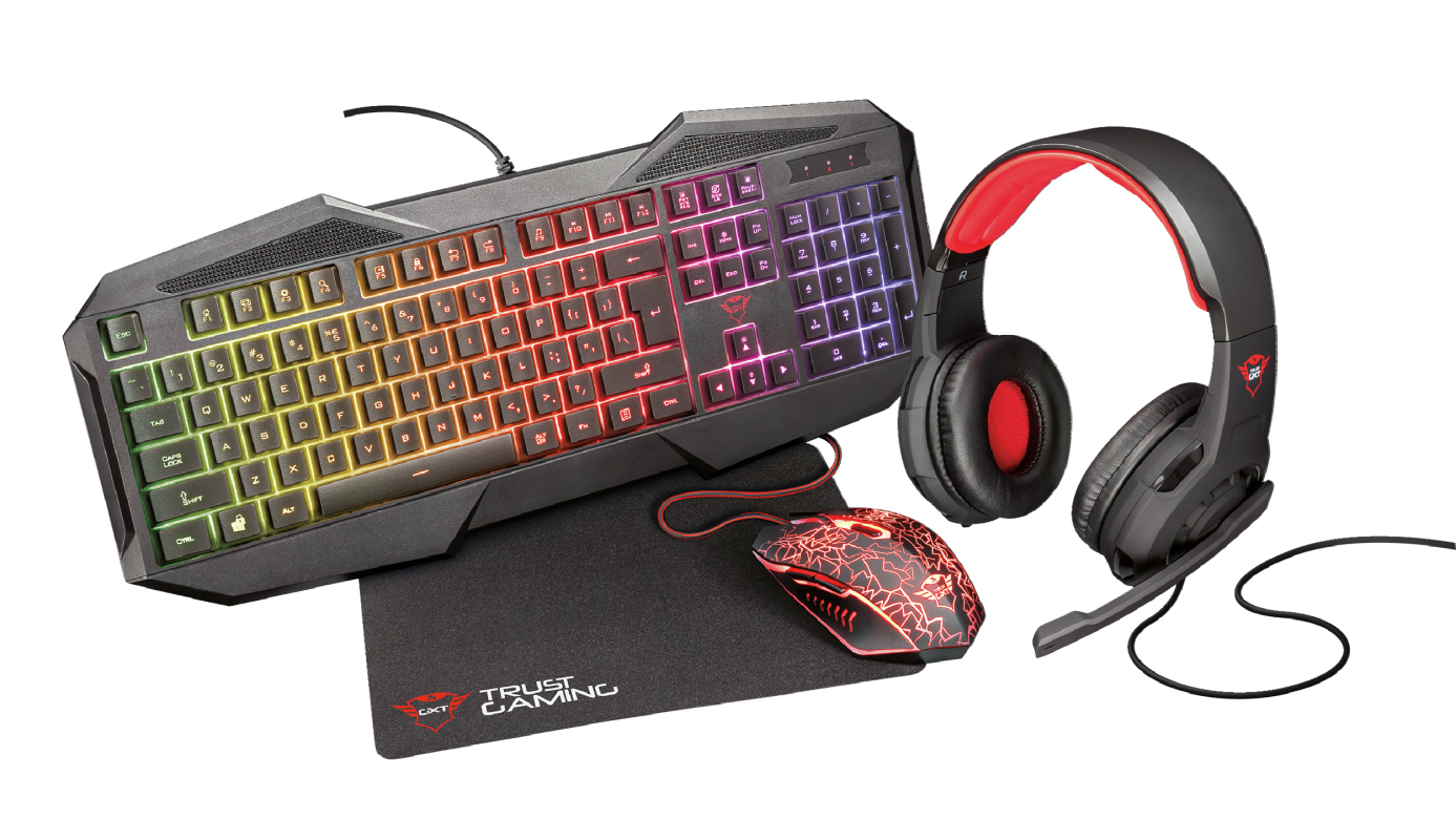 Trust GXT 788RW 4-in-1 Gaming Bundle Keyboard Mouse Headset Mouse Pad - New