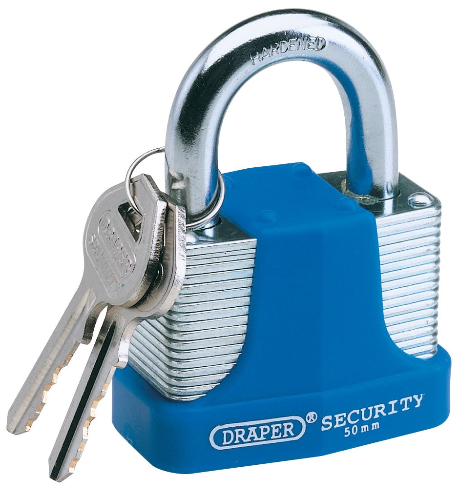 Draper 64179 Laminated Steel Padlock and 2 Keys with Hardened Steel Shackle and