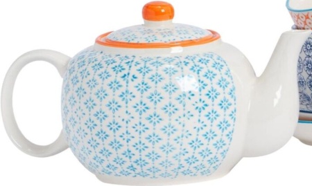 7 Piece Hand-Printed Teapot Cups & Saucers Set Porcelain Tea Pot Crockery