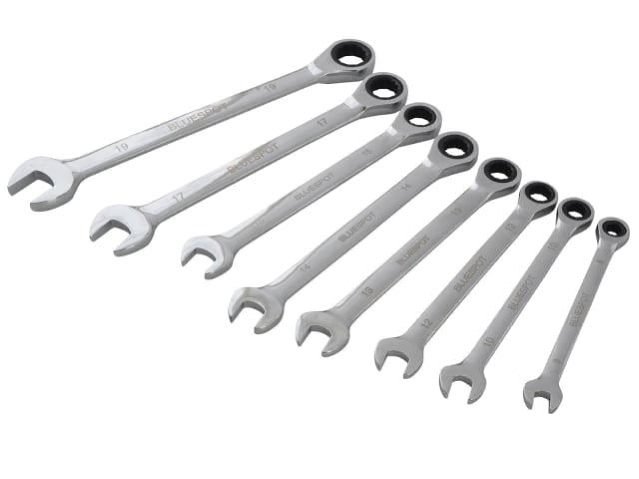 RATCHET SPANNER SET METRIC 8 PIECE ASSORTED SIZES 8mm - 19mm, BLUE SPOT 04310