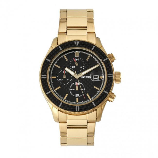 Breed Maverick Chronograph Gold Leather Band Watch - Men's Analog Quartz Date Display