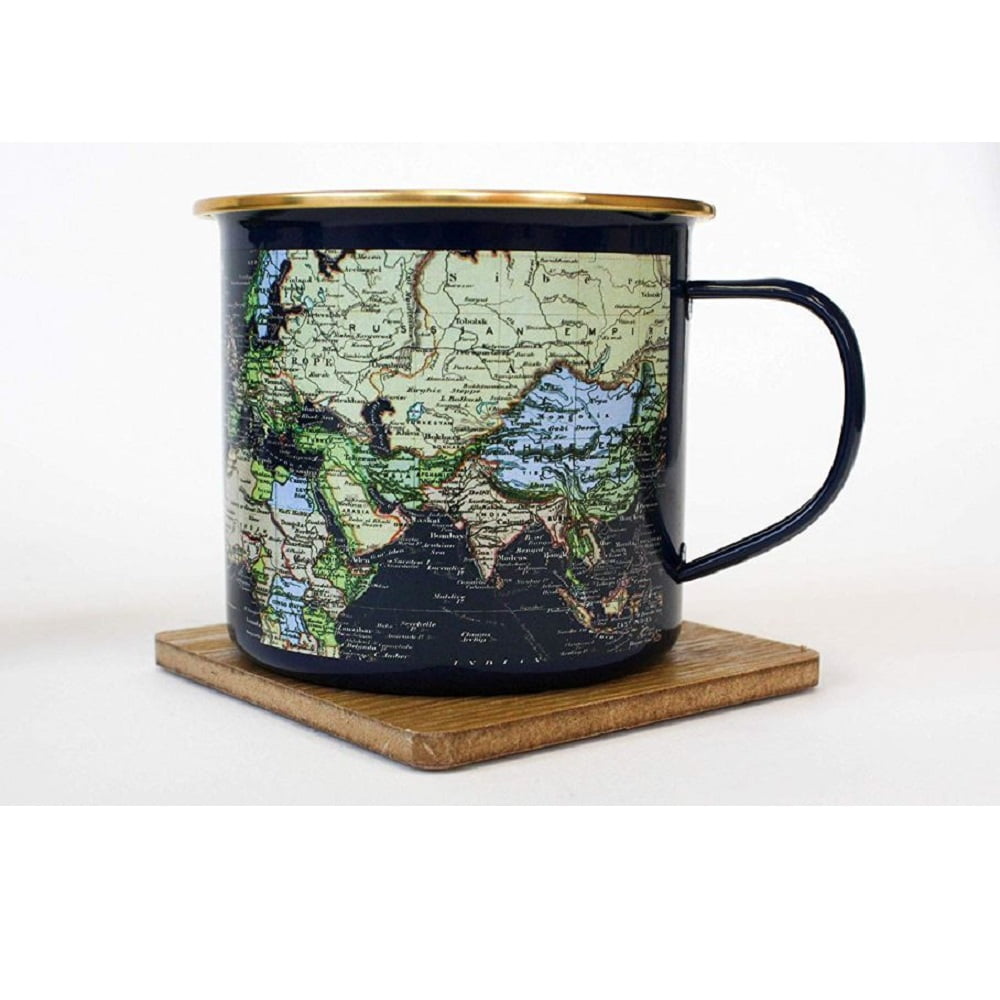 World Map Blue Enamel Mug