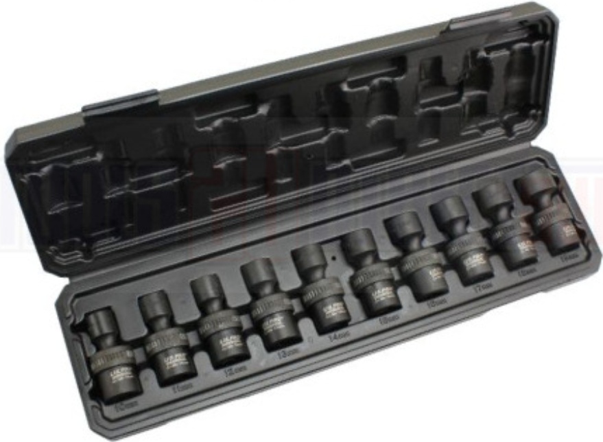 US PRO INDUSTRIAL 10pc 3/8” Dr 360° Swivel Impact Shallow Sockets 10-19mm 3471