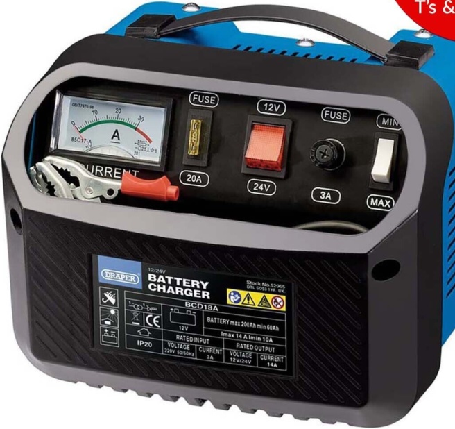 Draper 52965 12/24V Battery Charger 10 - 14A