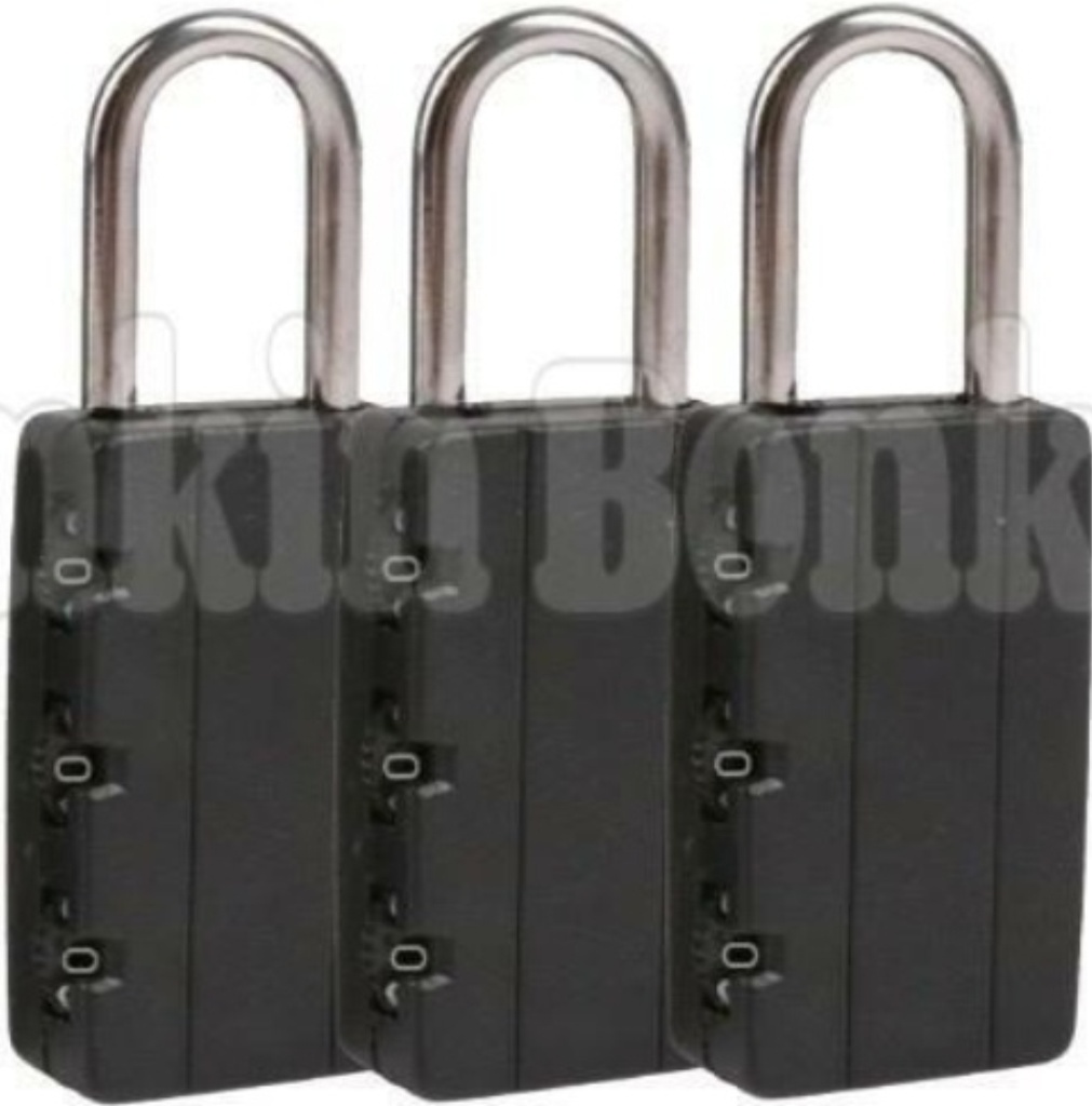 SET OF THREE COMBINATION PADLOCKS SMALL LOCKS LOCKER LUGGAGE SUITCASE GYM TRAVEL