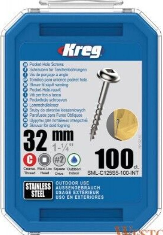 Kreg Pack of 100 Stainless Steel Pocket Screws 32mm 1-1/4"" #8 Coarse Washer Head