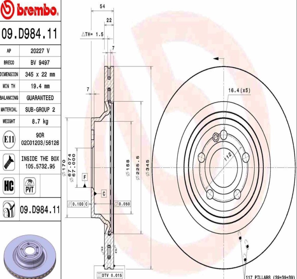 2x Brake Discs Pair Vented fits MERCEDES GLS63 AMG X167 4.0 Rear 2019 on 345mm - Image 3