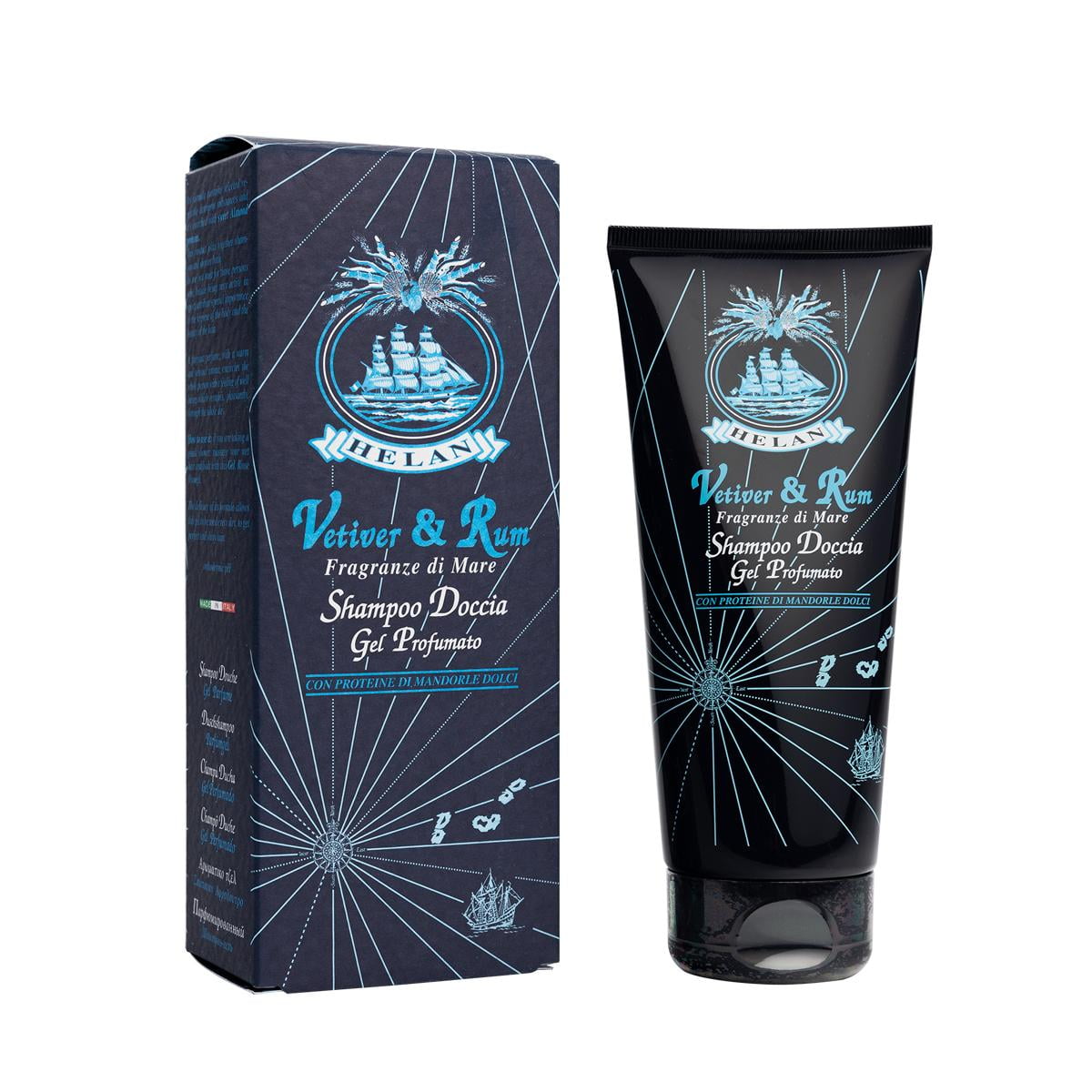 Helan , Vetiver & Rum, Shampoo And Bubble Bath, Perfumed Shower Gel - Body And Hair Bath Foam With Sweet Almonds - Gentle And Natural Shower Shampoo
