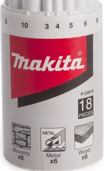 Makita P-23818 18 Piece Straight Shank Mixed Drill Bit Set