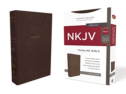 NKJV, Thinline Bible, Leathersoft, Brown, Thumb Indexed, Red ... - 9780785234401