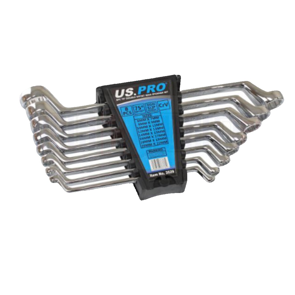 US PRO Offset Double Ring Spanners 12 Point Swan Neck Metric Box Wrench 8pc Tool