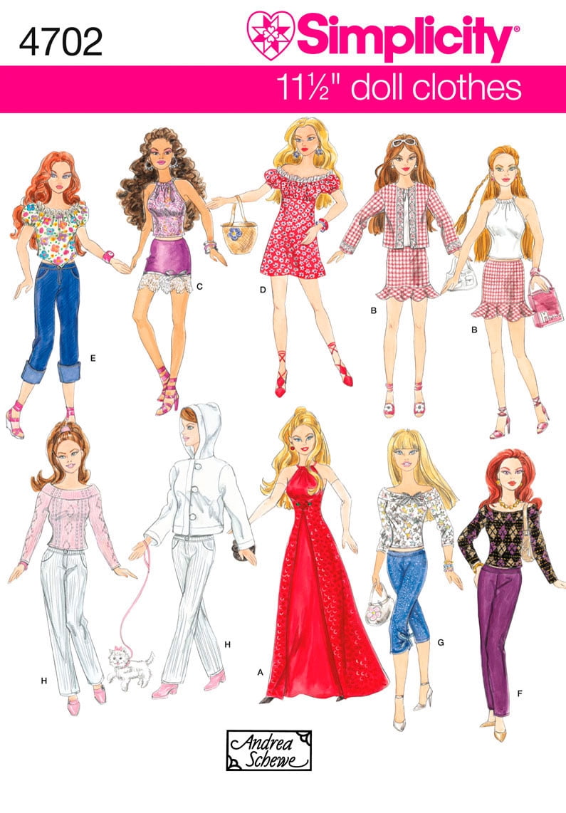 SIMPLICITY 4702 DOLLS CLOTHES Simplicity Sewing Pattern Sizes 11.5"" - 29 CMS
