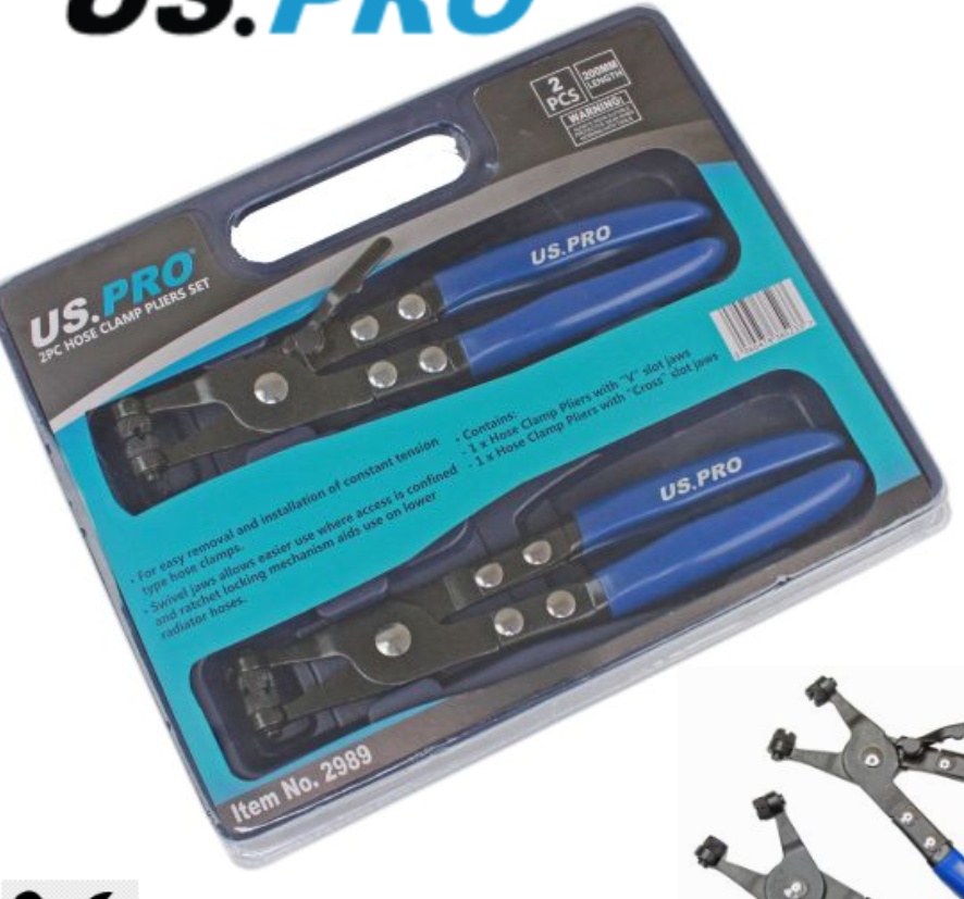 US PRO 2PC Hose Clamp Pliers Set V & Cross Slot Jaws Clip Oil Pipe Engine Pliers