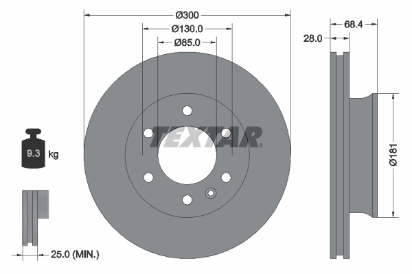 2x Brake Discs Coated Vented Front 300mm 93143203 Textar PRO 2E0615301