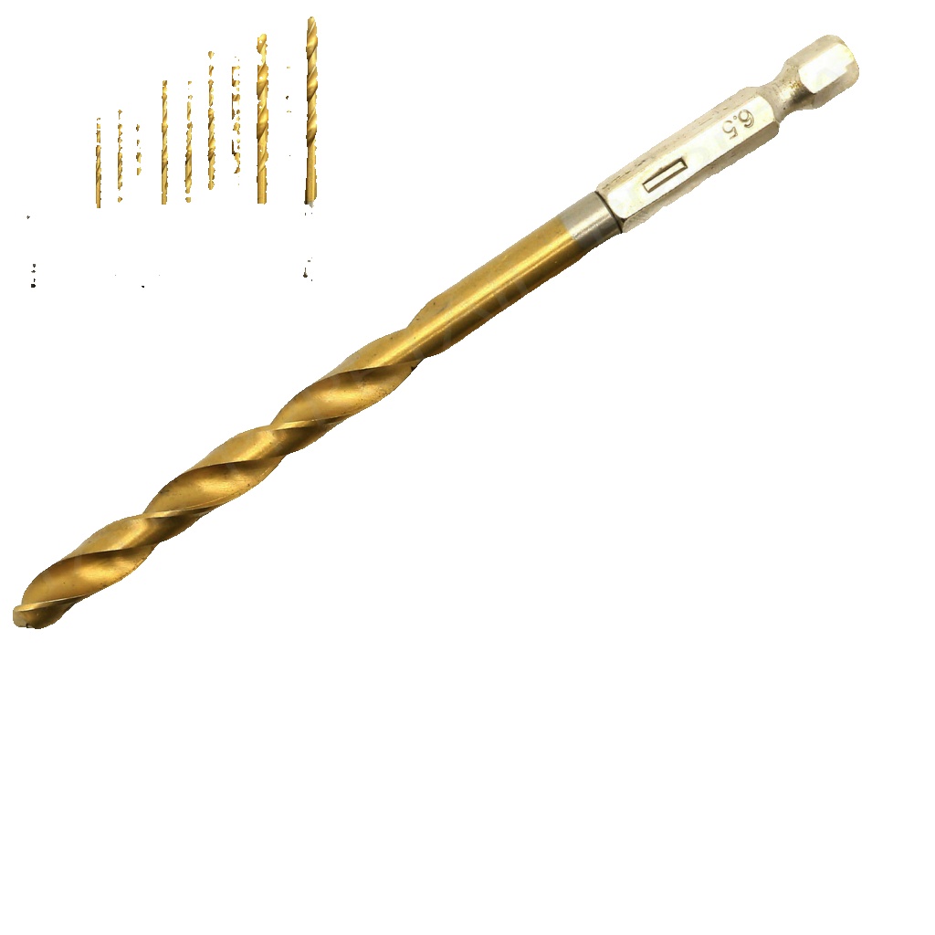 Hss Drill Bit Set Titanium Coated 1/4"" Hex Shanks 1.5mm-6.5mm 13pc