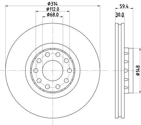 2x Brake Discs Pair Vented 314mm MDC1242 Mintex 441615301AA