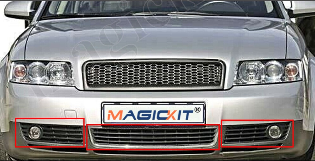 For Audi A4 8E B6 Front Mesh Honeycomb Grille Fog Light Grille Cover 01-05 3Pcs