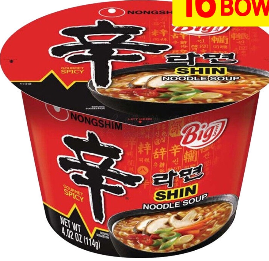Nong Shim Shin Ramyun Ramen Noodle Soup - Big Bowl 114g (Pack of 16)
