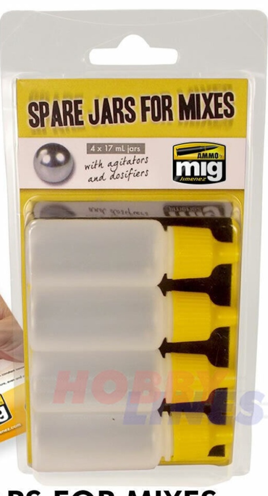 SPARE JARS FOR MIXES17ml Set 4 agitators & dropper AMMO Mig Jimenez Mig8004