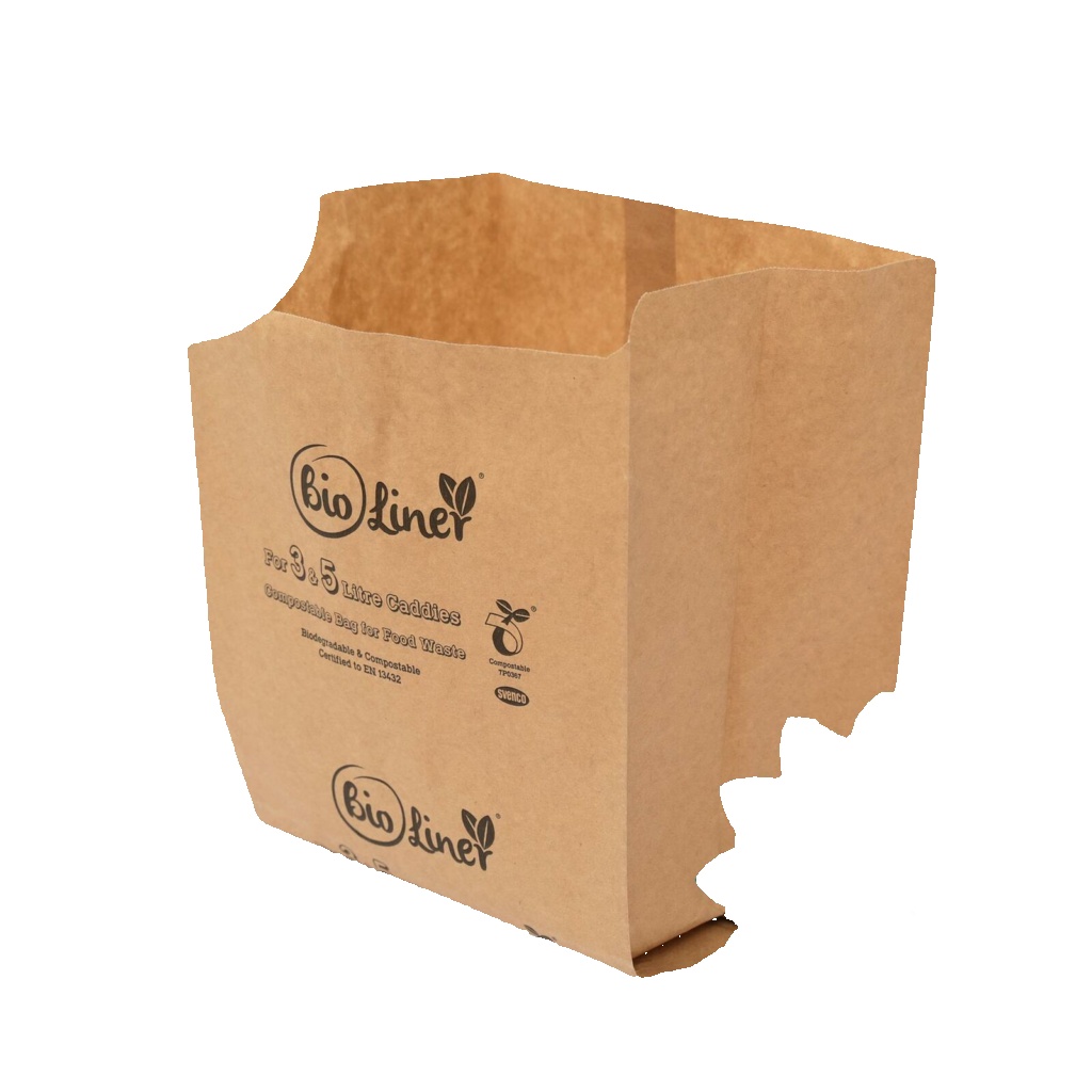 3L & 5L - 150 x Paper Compostable Brown Caddy Food Waste Bin Liners/Bin Bags