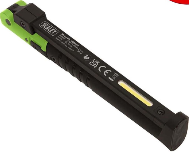Sealey LED01G Rechargeable Slim Folding Pocket Light 2 COB & 1 SMD LED - G