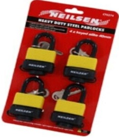 FOUR KEYED ALIKE PADLOCKS SAME KEY WEATHER WATER RESISTANT SHED GATE GARAGE LOCK