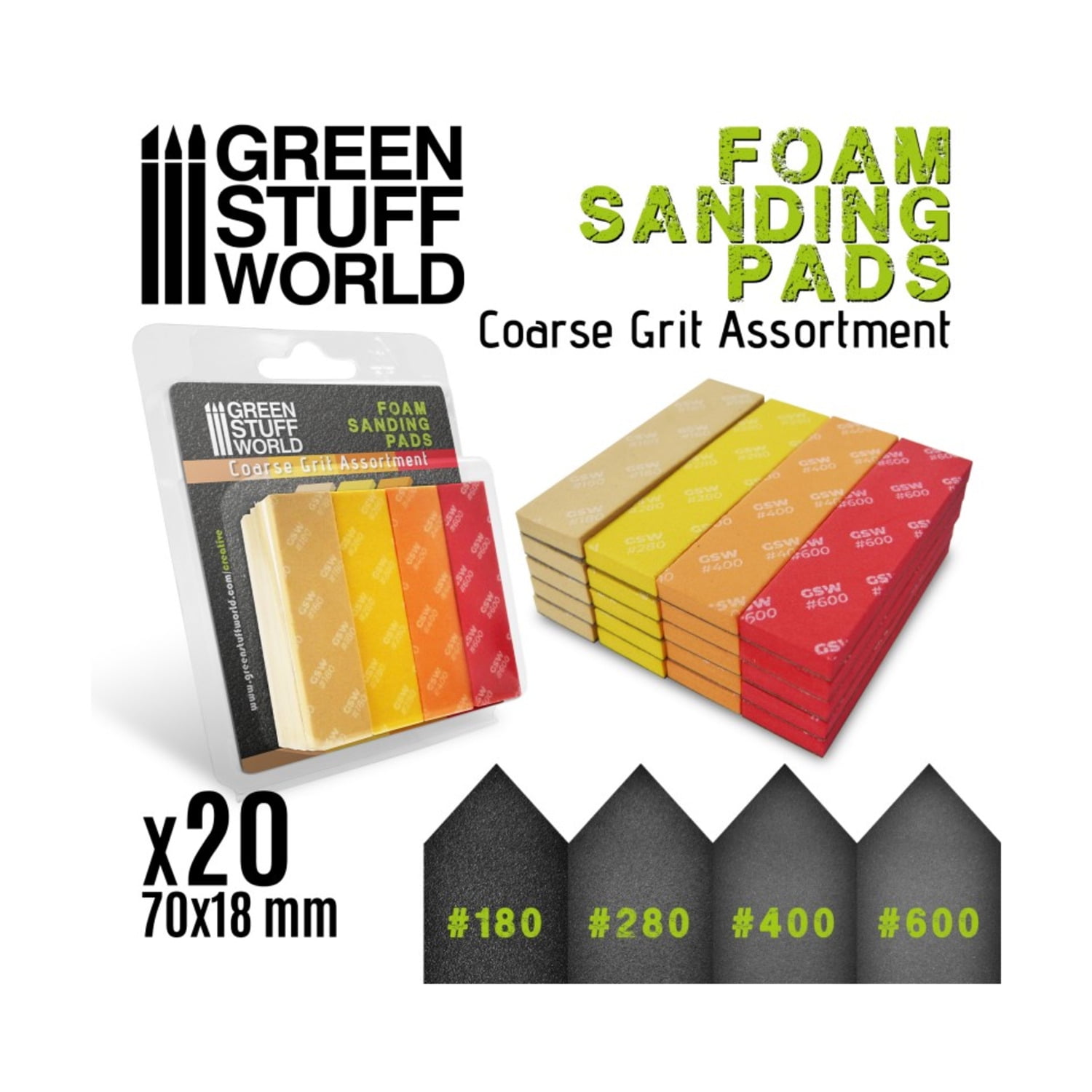 Foam Sanding Pads - Coarse Grit Assortment x 20 - Green Stuff World - 10977
