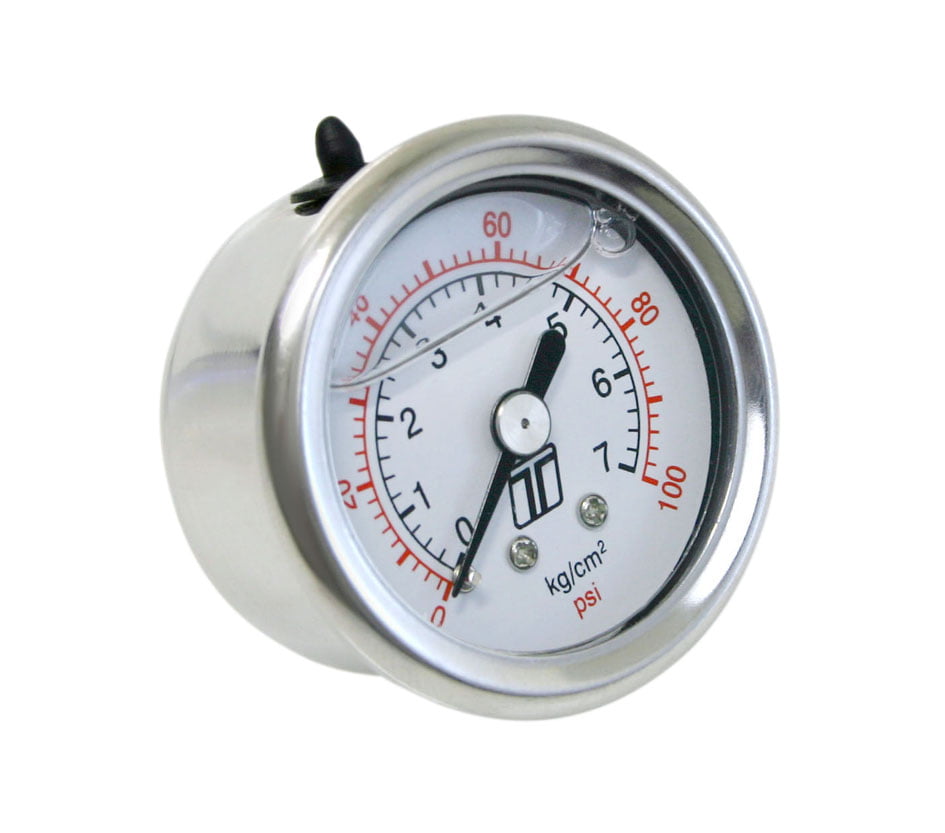 Turbosmart 0-100 PSI Liquid Filled Fuel Pressure Gauge - Silver / White
