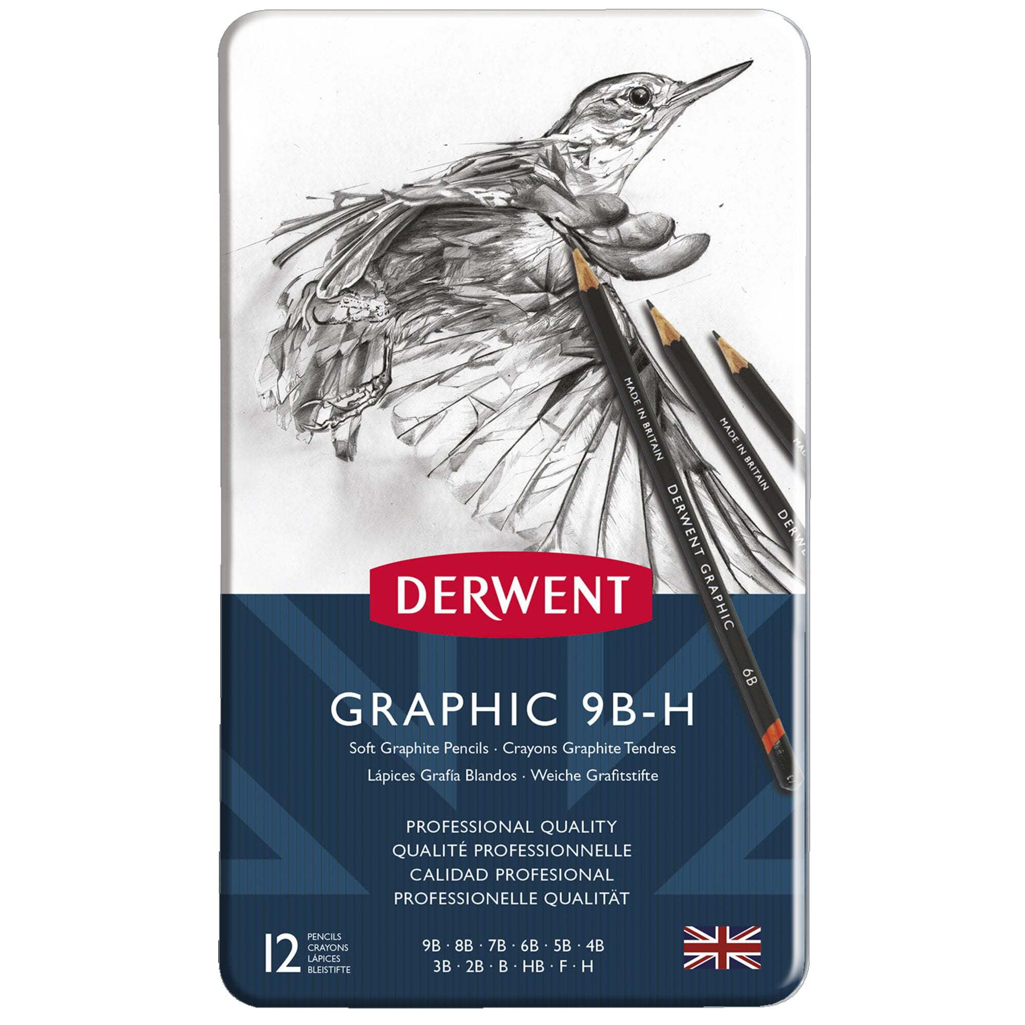 Derwent Graphic Soft Pencil Tin 9B-H Set Of 12