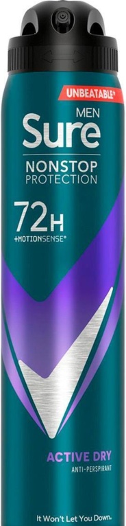 Sure Men Nonstop Protection Anti-Perspirant Aerosol Active Dry 250Ml