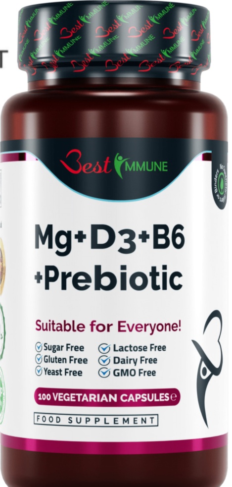 Immune Boost Magnesium Vitamins B6 & D3 and Inulin Prebiotic Natural Complex