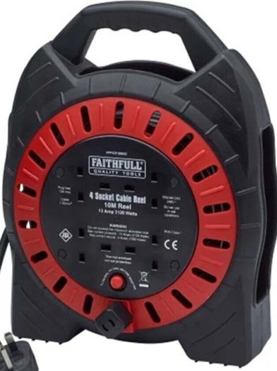 Faithfull XMS2210CABLE 10m 13A 4 Sockets Semi Enclosed Cable Reel 240V