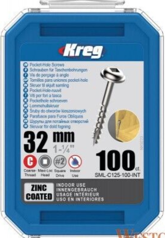 Kreg Pack of 100 Carton of Zinc Pocket Screws 32mm 1-1/4"" #8 Coarse Washer-Head