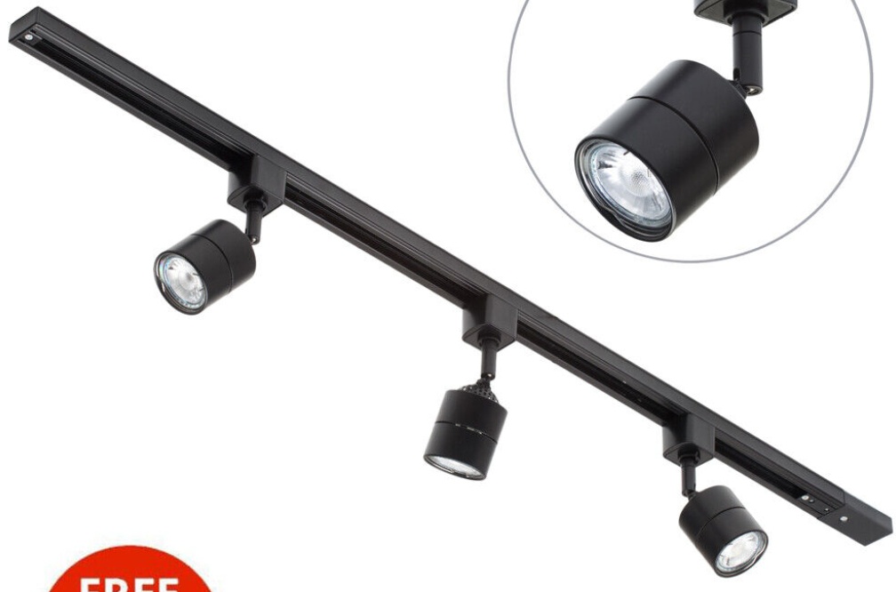 Litecraft 1 Metre Kitchen Track Light With 3 Soho Fixture & LED Bulbs - Black