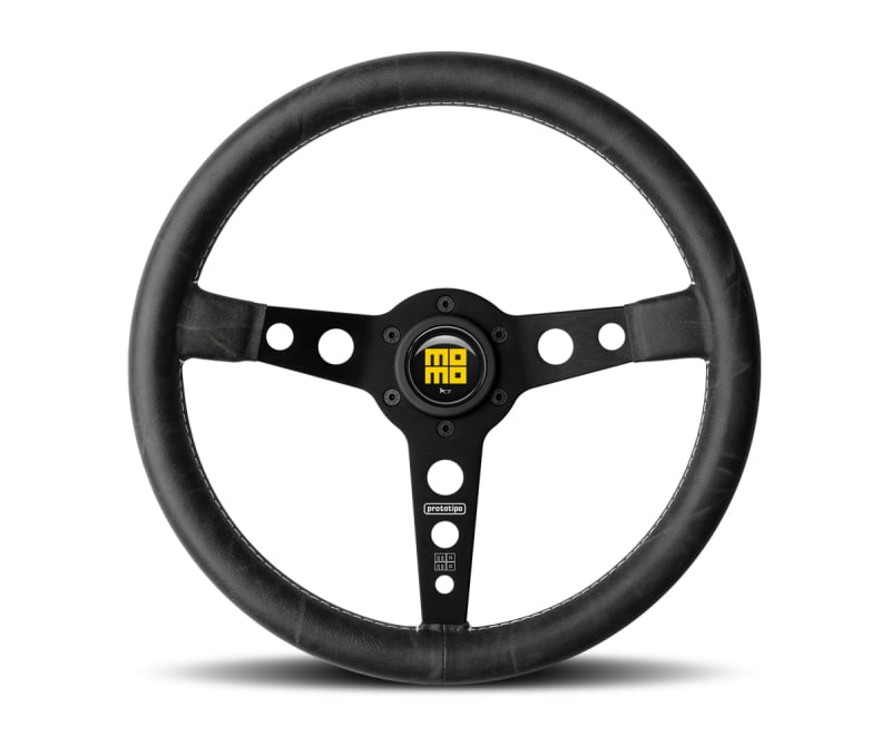 Momo Prototipo Heritage 350mm Leather Steering Wheel - Black / Black