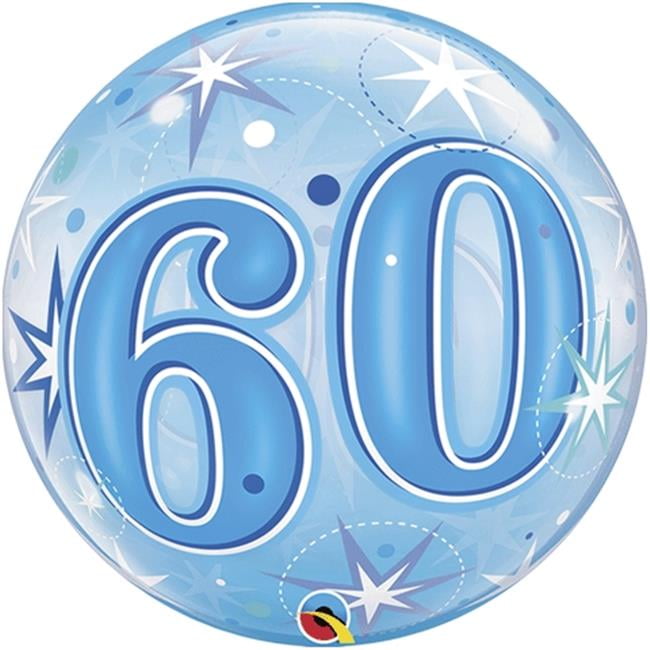 22inch Happy 60th Birthday Blue Starburst Sparkle Bubble Balloon In A Box