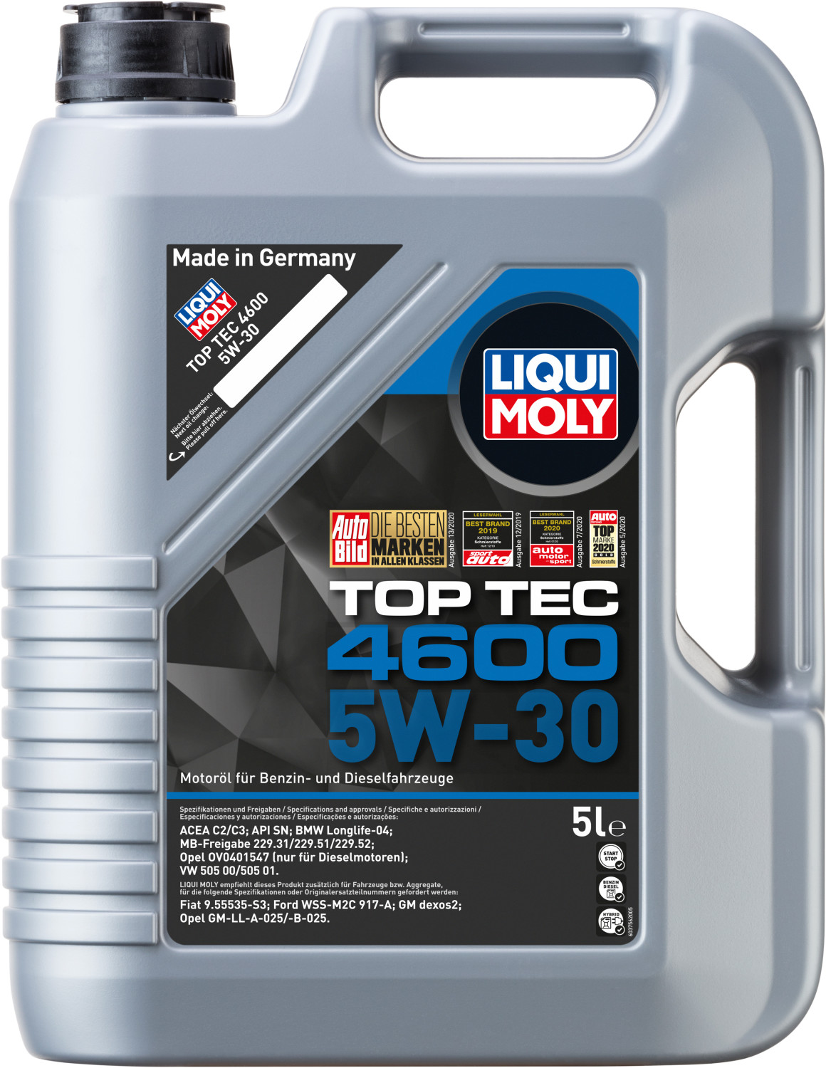 Liqui Moly 5w30 Top Tec 4600 Engine Oil - 5L - VW / BMW Approved - Long Life
