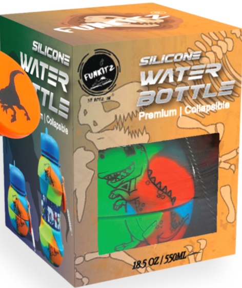 FunKitZ Kids Water Bottle – Leakproof, BPA-Free, Dino Design – Collapsible 550ml