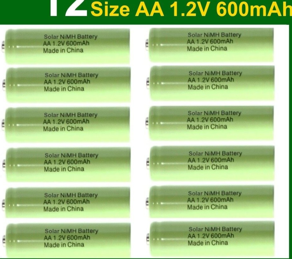 12 x AA 1.2V 600mAh NiMH Rechargeable Batteries for Garden Solar Lights UK